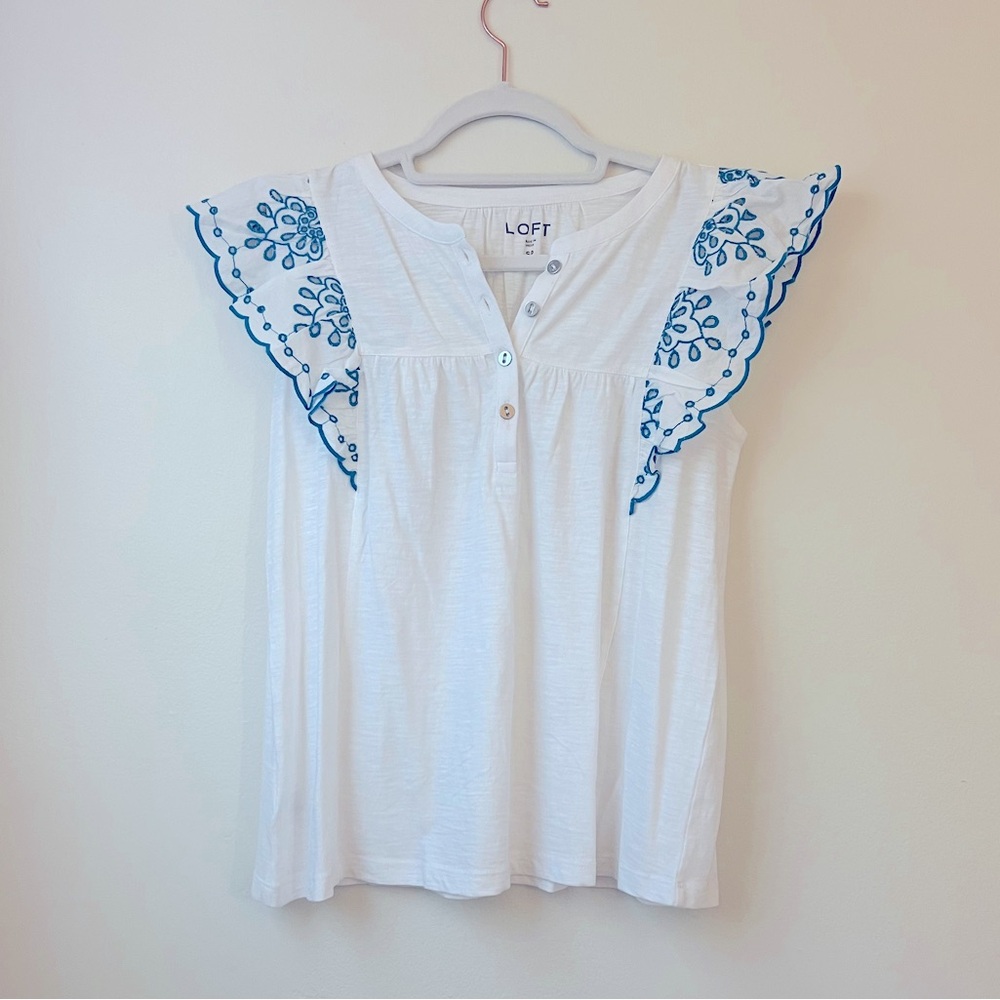 LOFT Eyelet Flutter Henley Top